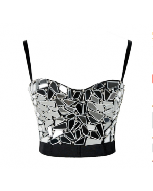 Crop Tops with Silver Crystal Shards