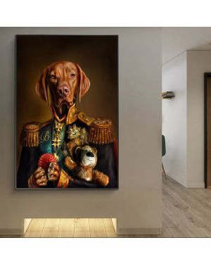 Dog in Military Uniform Canvas Painting