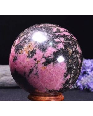 Large Pink And Black Rhodonite Crystal Sphere