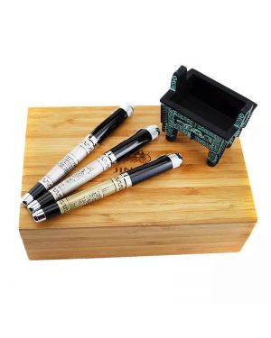 Vintage Rollerball Pens with Ancient Chinese Quadripod Wood Case