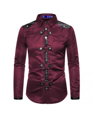 Goth Style Rivet Solid Color Cargo Shirt